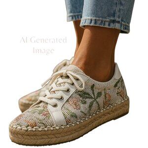 Vince Camuto Women JOELLAN Floral Perforated Platform Lace Up Sneakers Size 8 M